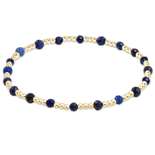 women custom engraved bangles -Gemstone Gold Sincerity Pattern 3mm Bead Bracelet - Lapis