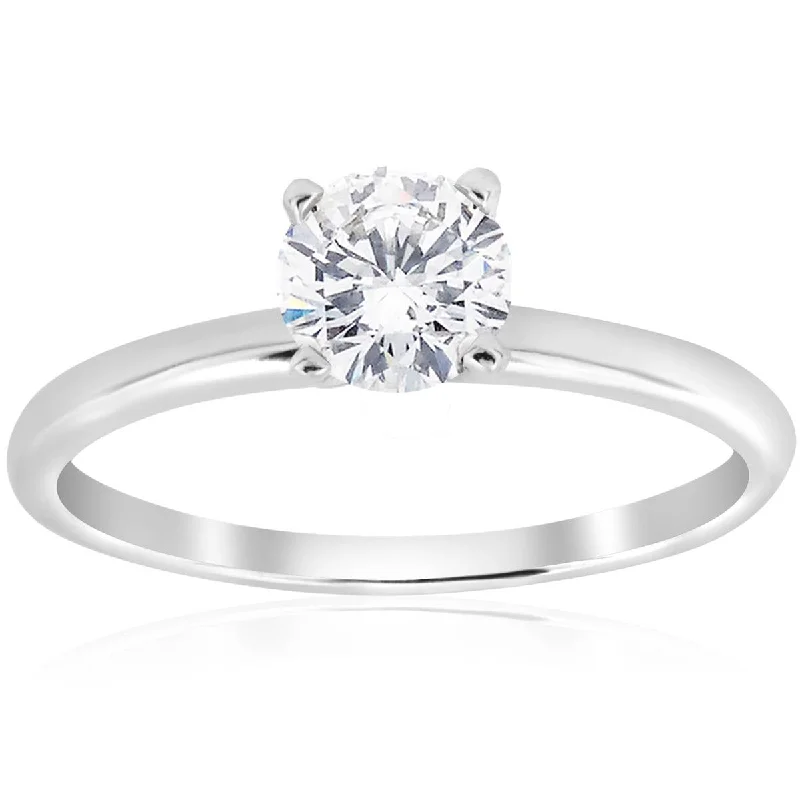 women alternative engagement rings -5/8ct Solitaire Round Diamond Engagement Ring 14K White Gold Brilliant Jewelry