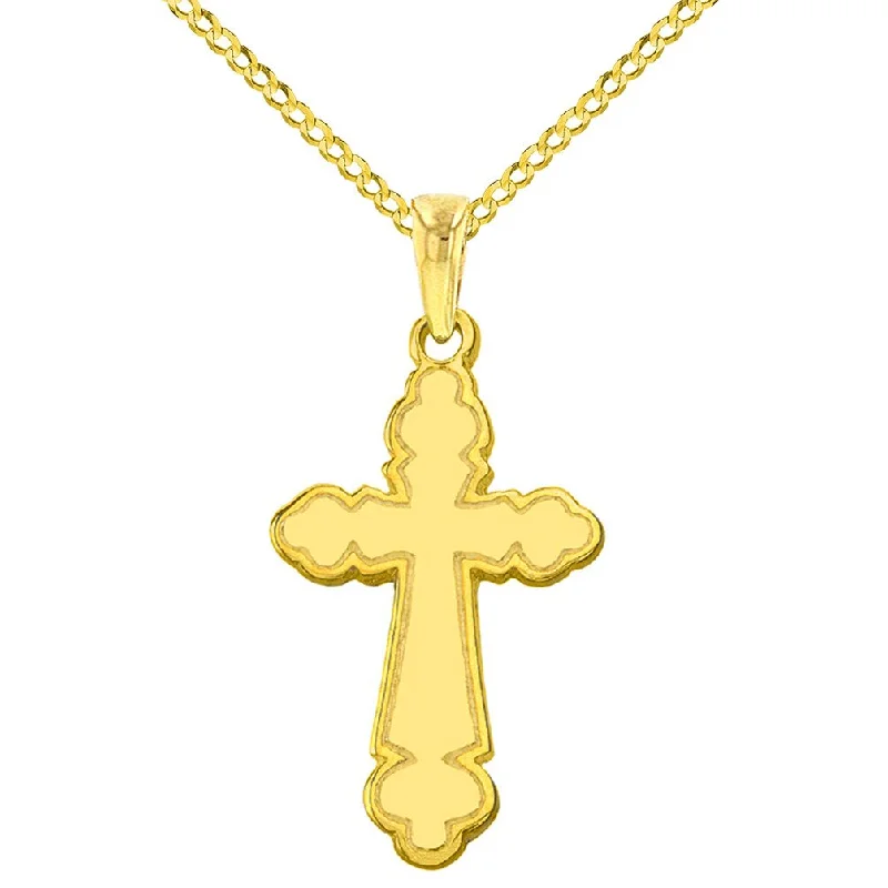 women halo necklaces -14K Yellow Gold Dainty Cross Charm Eastern Orthodox Pendant with Cuban Necklace