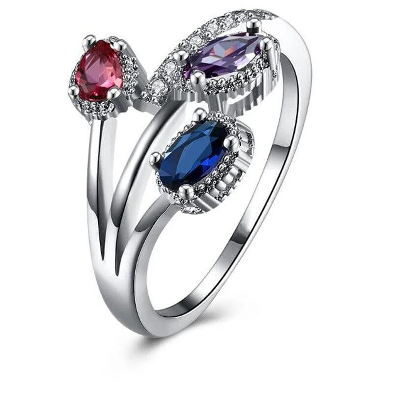 women vintage diamond rings -Multicolor Flower Ring with Cubic Zirconia Stones