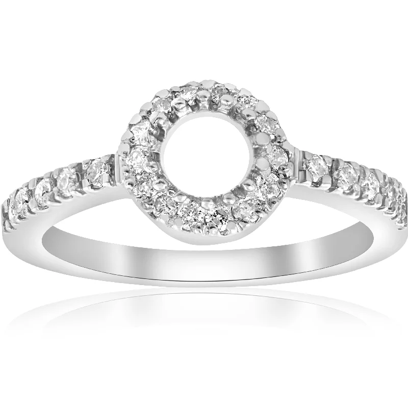 women yellow gold engagement rings -1/3ct Pave Halo 14K White Gold Diamond Engagement Setting Mount