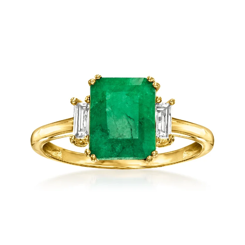 women designer engagement rings -Ross-Simons Emerald and . White Topaz Ring in 18kt Gold Over Sterling