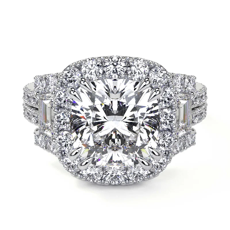 women cushion diamond rings -Cushion Cut Diamond Ring With Halo