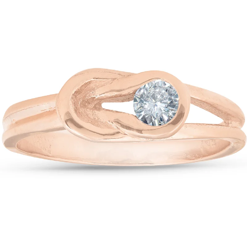 women art deco engagement rings -1/5ct Diamond Knot Solitaire Round Brilliant Cut Ring 14K Rose Gold