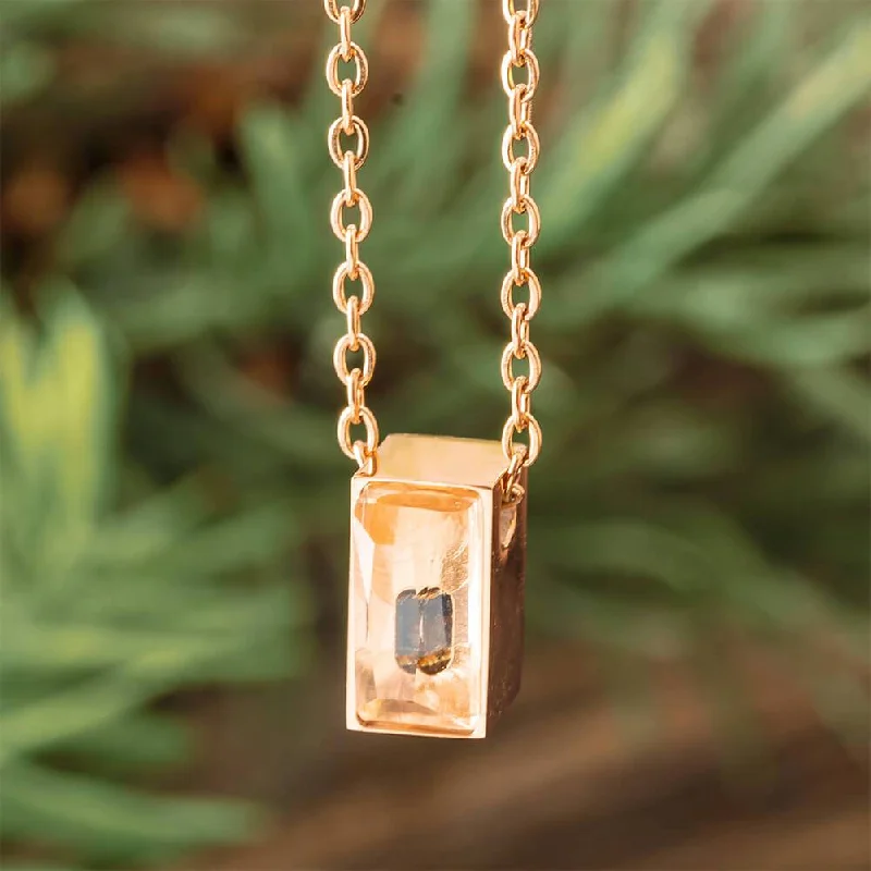 women lock necklaces -Urn Necklace with Gem in Rose Gold Color