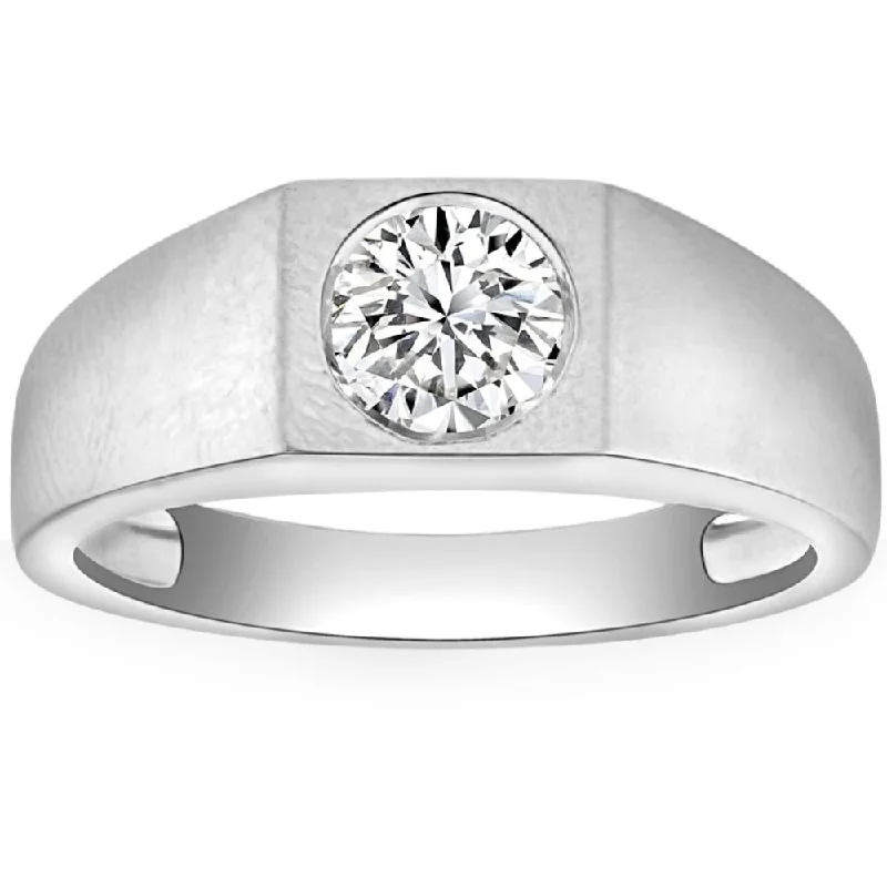 women sapphire gemstone engagement rings -1 Ct Solitaire Lab Grown Men's Diamond Wedding Ring in 10k White Gold