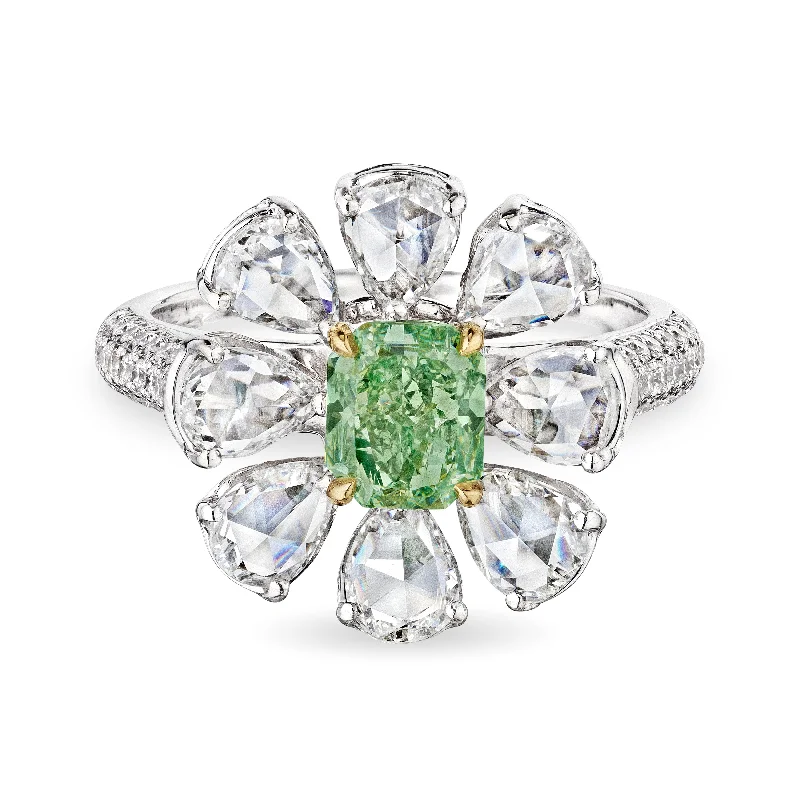 women diamond solitaire rings -Green Radiant Cluster Diamond Flower Ring