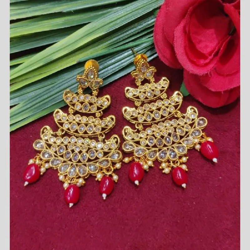 women oval earrings -SNERA Gold Plated designer Crystal Stone And Beads Dangler Earrings