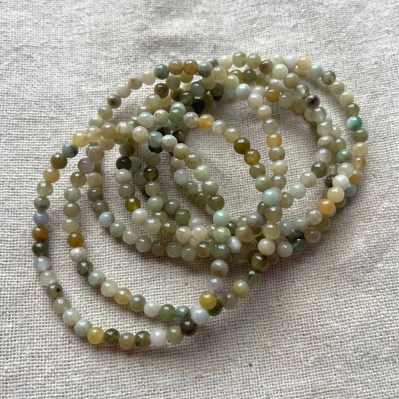 women birthstone bangles -Green Jade 4mm Beaded Bracelet - Luck