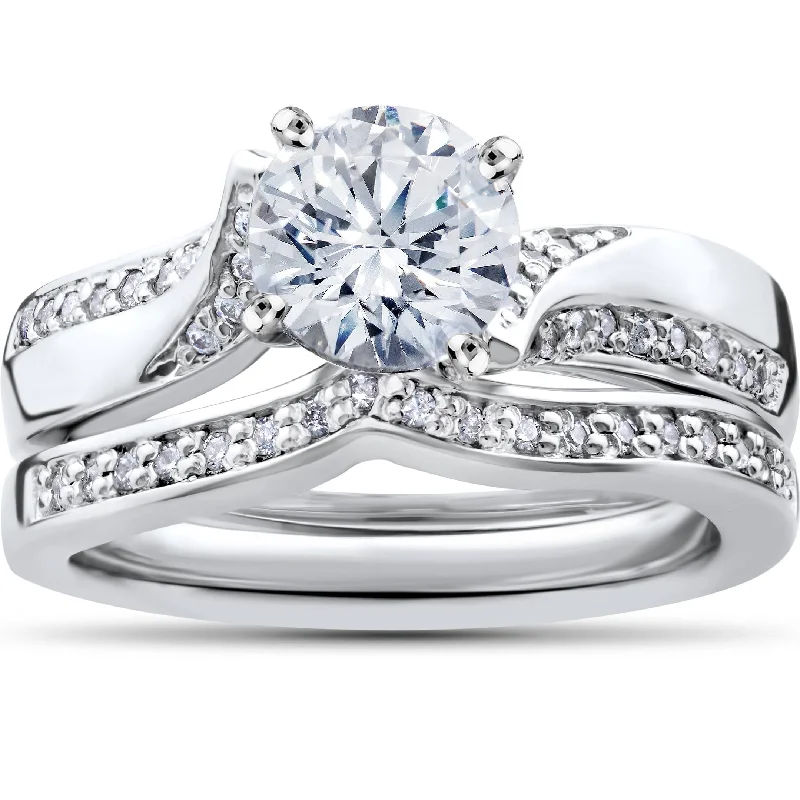 women heart-shaped engagement rings -3/4ct Pave Diamond Twist Engagement Ring 14K White Gold