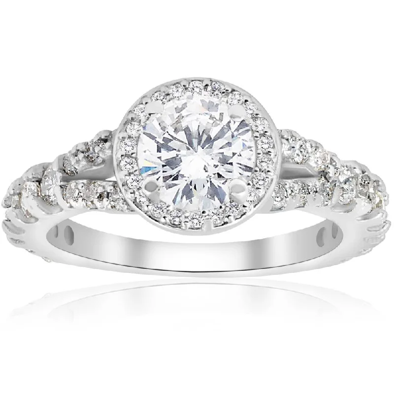 women men’s solitaire engagement rings -1 1/4ct Halo Split Shank Diamond Engagement Ring 14K White Gold