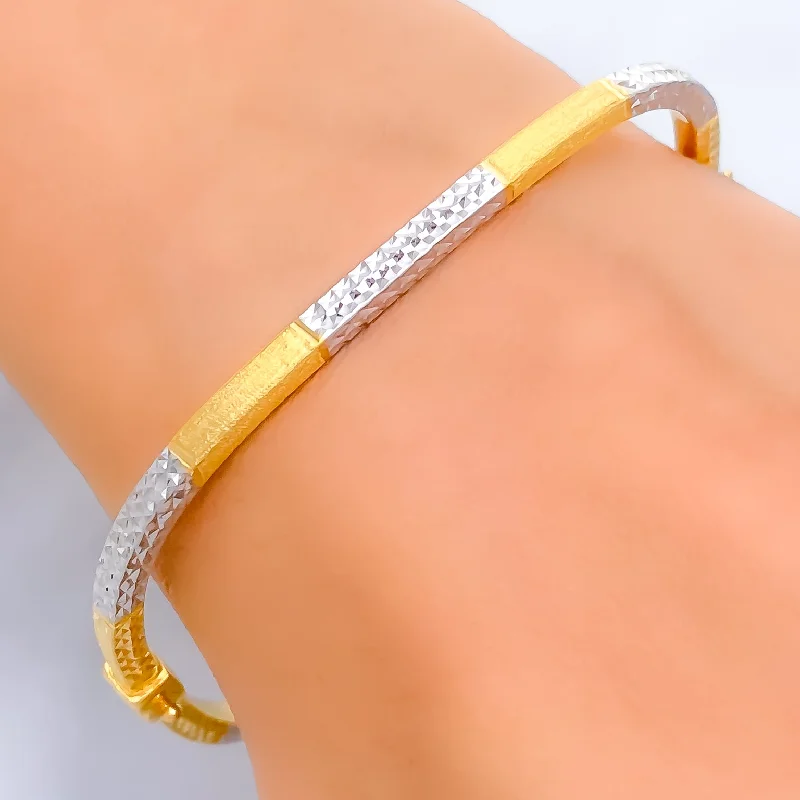 women engraved bangle bracelets -Unique Square 22k Gold Bangle Bracelet