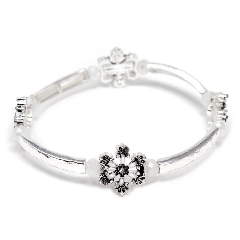 women twisted bracelets -Snow Flakes Stations Stretch Bracelet Silver T