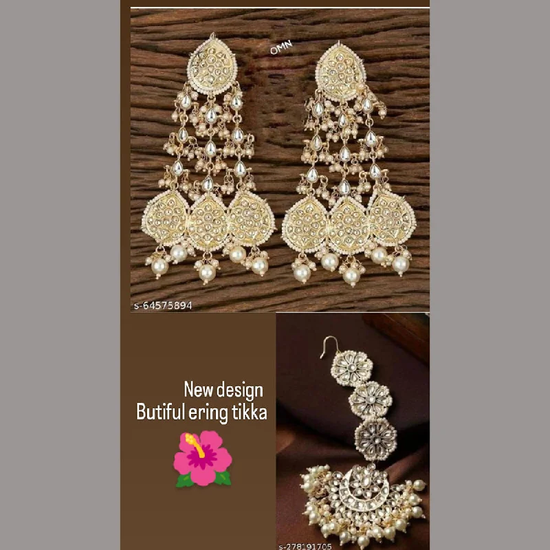 women art deco earrings -Lucentarts Jewellery Gold Plated Dangler Earrings With Maangtikka