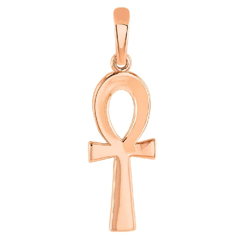 women bridal necklaces -Solid 14k Rose Gold Polished Egyptian Ankh Cross Charm Pendant (1inch)