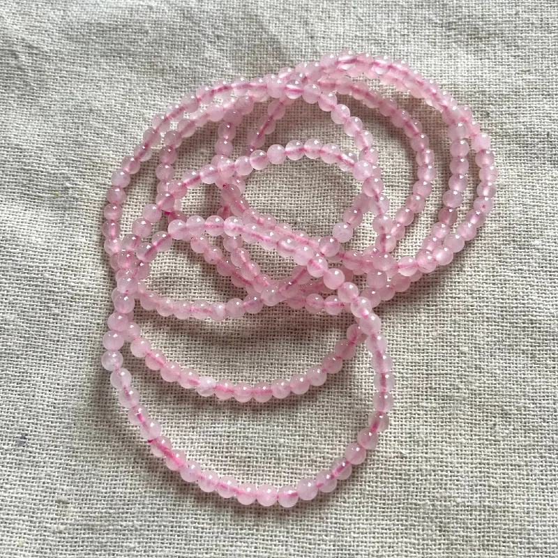 women birthstone bracelets -Rose Quartz 4mm Beaded Bracelet - Love