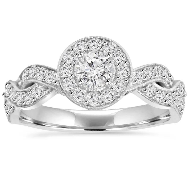 women affordable engagement rings -3/4Ct Vintage Diamond Infinity Halo Engagement Ring 14K White Gold