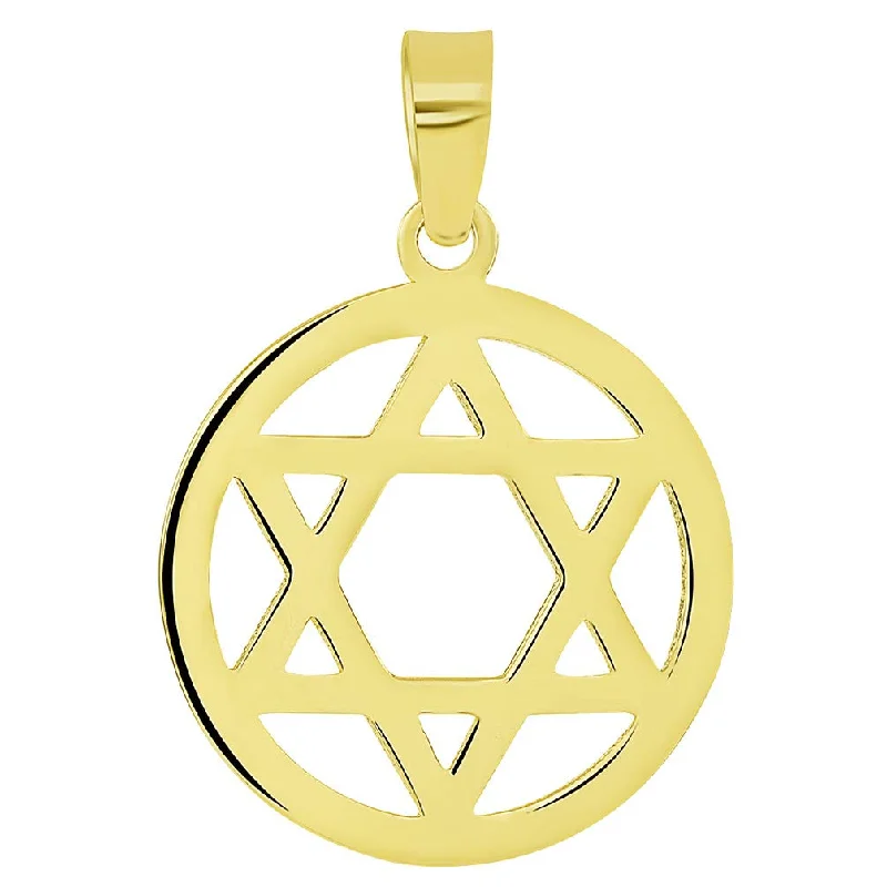 women unique necklaces -14k Yellow Gold Shield of David Round Jewish Star Pendant