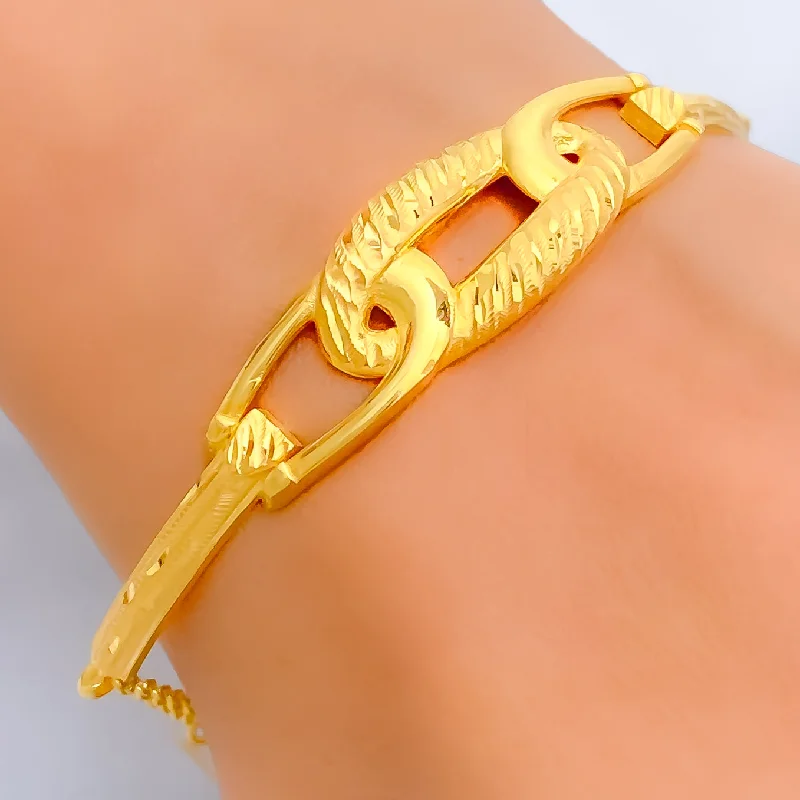 women antique bracelets -Mesmerizing Textured Loop 21K Gold Flexi Bangle Bracelet